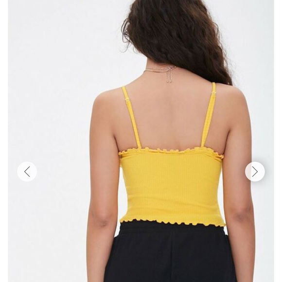 FOREVER 21 Yellow Embroidered Bee Kind Lettuce Hem Tube Top Cami Tank NEW - Picture 3 of 12